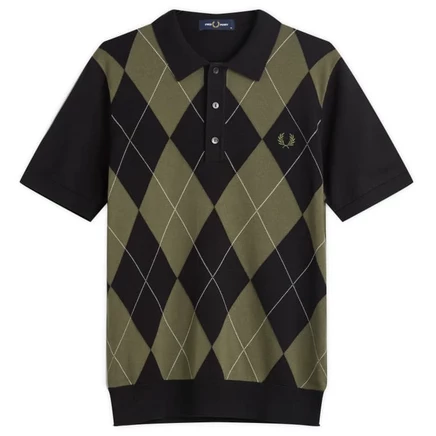 Мужское поло Fred Perry Argyle вязаное, черное