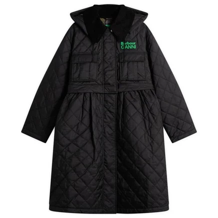 Женская стеганая куртка Barbour x GANNI Peplum, черная с тартаном