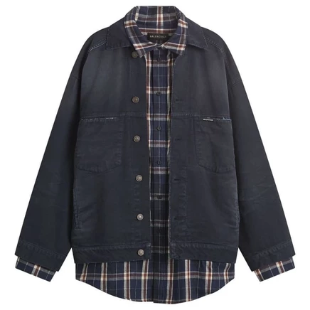 Мужская куртка-рубашка Balenciaga Double Layer, темно-синяя
