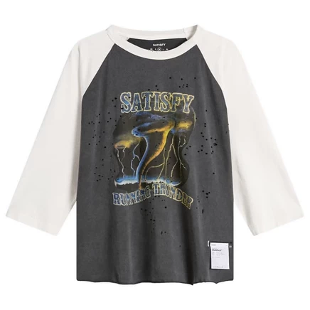 Мужской лонгслив Satisfy MothTech Baseball Tee, потёртый черный/слоновая кость