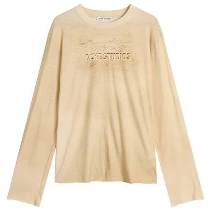 Футболка с выцветшим логотипом Acne Studios с длинным рукавом sand beige
