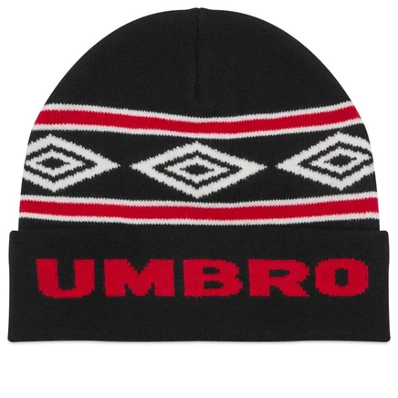 Мужская шапка-бини Umbro Diamond, акриловая с интарсией, черно-красно-белая