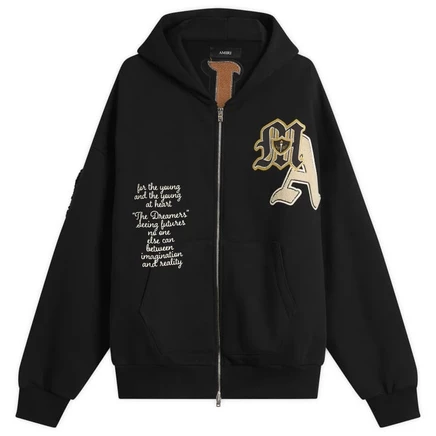Мужское худи Amiri Varsity Patch на молнии, черное