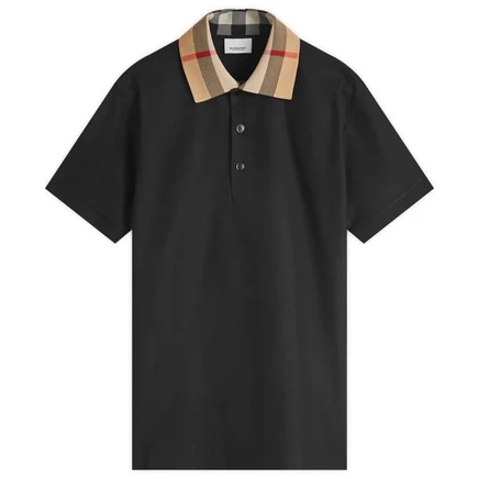 Мужское поло Burberry Cody, с клетчатым воротником, черное