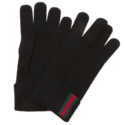 Мужские перчатки Gucci Web All, шерсть, черные