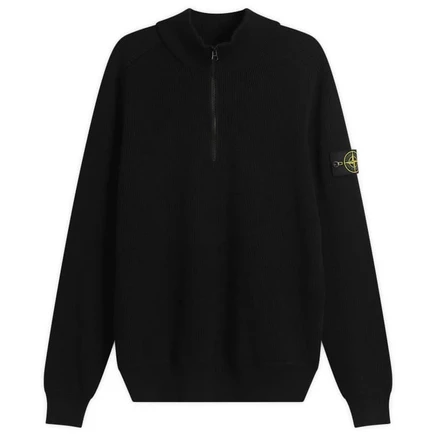 Трикотажный джемпер из мягкого хлопка в рубчик Stone Island с застежкой наполовину на молнию