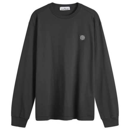 Мужской лонгслив Stone Island с нашивкой, черный
