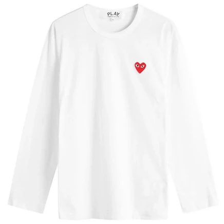 Базовая футболка с логотипом Comme des Garcons Play с длинным рукавом white & red
