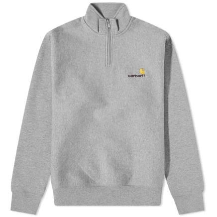 Кархартт ВЫТИРАЕТ пот на половине молнии с американским шрифтом grey heather