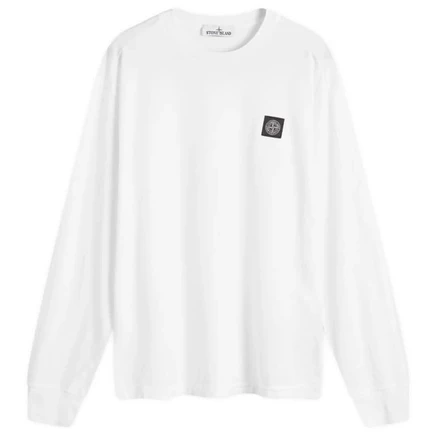 Мужская футболка Stone Island Long Sleeve Patch, белая