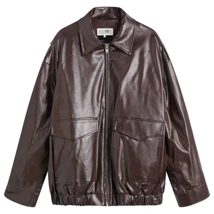 Мужская куртка-бомбер MM6 Maison Margiela из веганской кожи, бордовая
