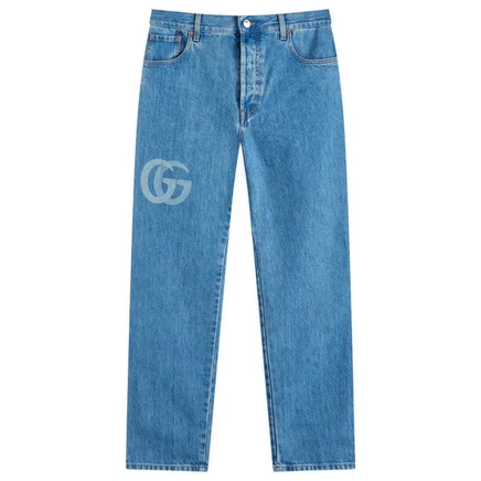 Мужские укороченные прямые джинсы Gucci, сине‑белые
