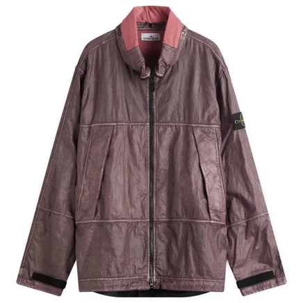 Короткая парка из необработанного льна Stone Island с покрытием OVD dark burgundy