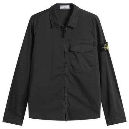 Мужская рубашка-жакет Stone Island из сатина, черная