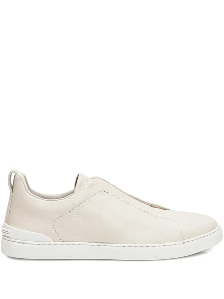 Мужские слипоны Zegna Triple Stitch кожаные, молочные