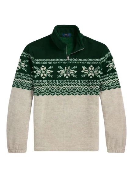 Флисовый свитер Polo Ralph Lauren snowflake на молнии до половины длины green