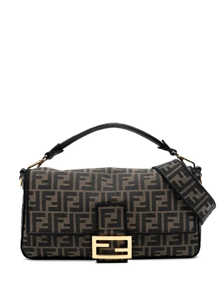 Большая холщовая сумка в багете Zucca, бывшая в употреблении у Fendi в 2000-2010 годах
