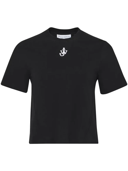 Женская футболка JW Anderson Anchor с якорной вышивкой, черная