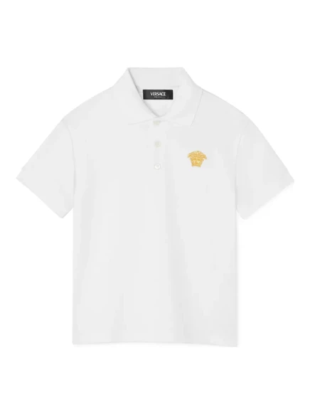 Мальчиковая поло Versace Kids Medusa с вышивкой, белая