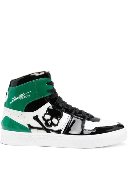 Унисекс высокие кроссовки Philipp Plein Skull из телячьей кожи, зеленые