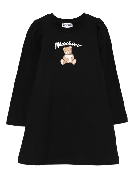 Платье с длинным рукавом и принтом в виде плюшевого мишки Moschino Kids black