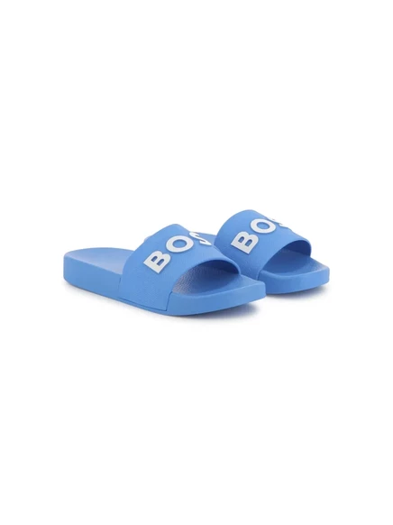 Шлепанцы для мальчиков Boss Kidswear с логотипом, голубые