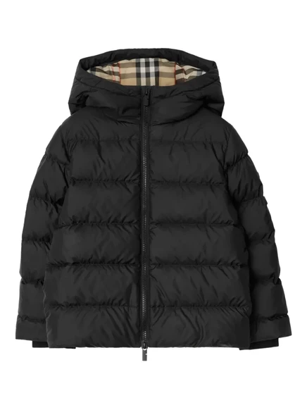 Пуховик для мальчика Burberry Kids с капюшоном, черный