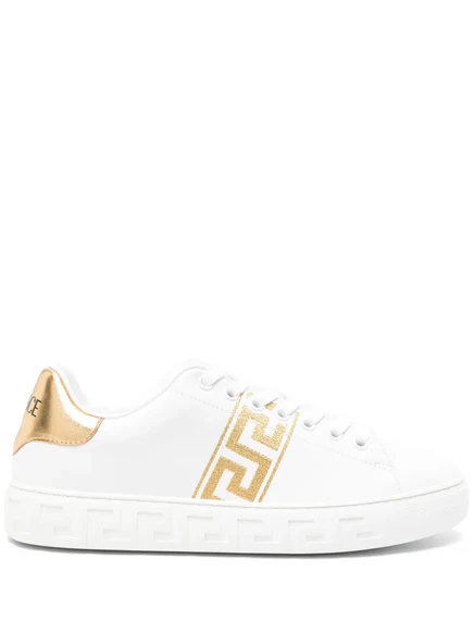 Versace Greca-кожаные кроссовки с вышивкой white