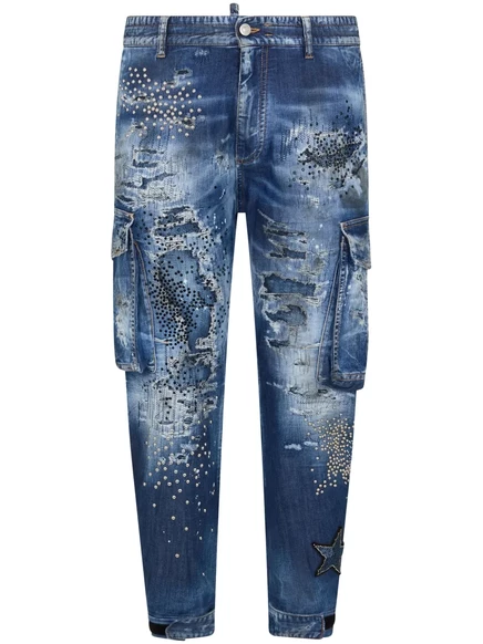 Мужские джинсы DSquared2 карго с декором, синие