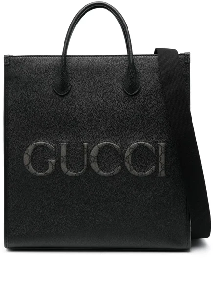 Мужская сумка-тоут Gucci кожаная с тиснением логотипа, черная