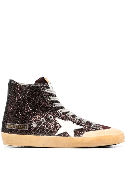 Женские кроссовки Golden Goose Francy с пайетками коричневые