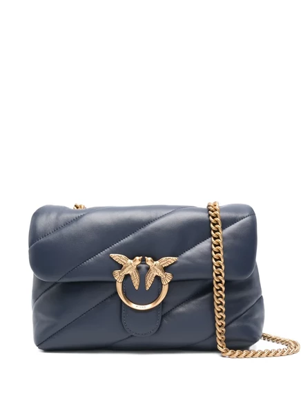 Сумка PINKO Classic Love Bag Puff Maxi, стеганая сумка через плечо, украшенная птицами blue