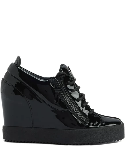 Женские кроссовки Giuseppe Zanotti Addy Wedge, в лаке, с молнией, черные