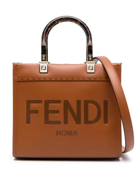 Кожаная сумка-тоут FENDI small Sunshine из натуральной кожи brown