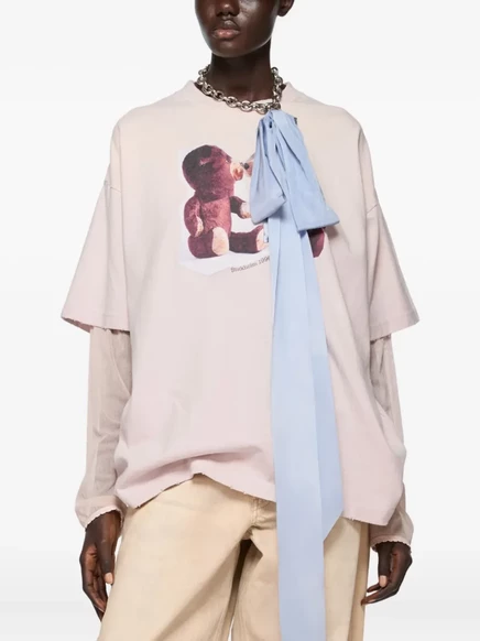 Женская футболка Acne Studios с принтом мишки, розовая
