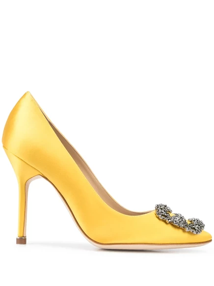 Женские лодочки Manolo Blahnik Hangisi с пряжкой, желтые
