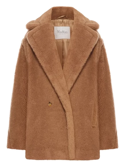 Женское двубортное пальто Max Mara Short Teddy, коричневое