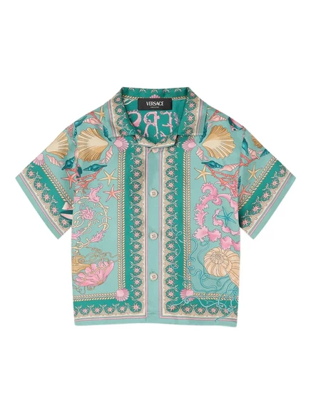 Детская рубашка Versace Kids Underwater Barocco, бирюзово-зеленая
