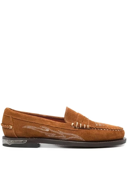 Мужские лоферы Sebago замшевые с вышивкой, коричневые