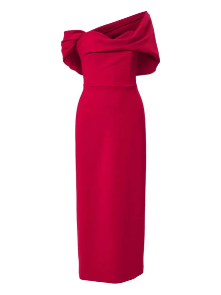 Миди-платье Carolina Herrera с драпировкой и открытыми плечами-колоннами red