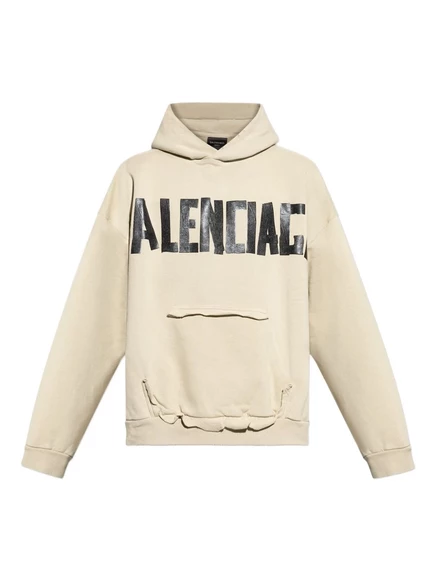 Толстовка Balenciaga с логотипом и рваным низом, бежевая