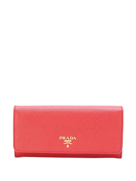 Женское портмоне Prada continental с логотип-пластиной, красное