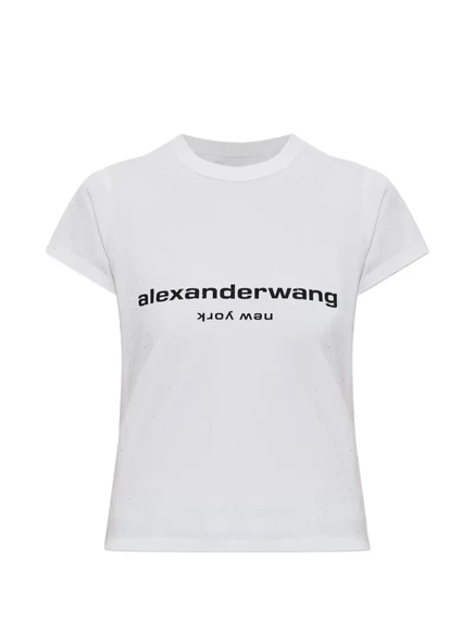 Женская футболка Alexander Wang Baby Tee из хлопка с кристаллами, белая