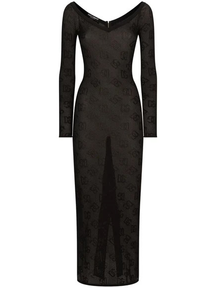 Женское платье Dolce & Gabbana макси с жаккардовым логотипом, черное