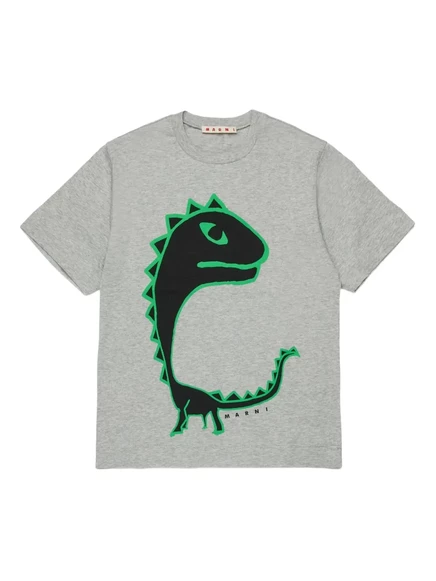 Детская футболка Marni Kids с принтом динозавра, серая