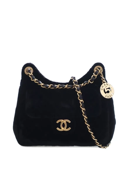 Маленькая стеганая бархатная волнистая сумка CC Hobo crossbody, бывшая в употреблении у CHANEL 2021-2025