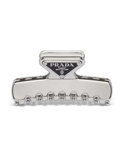 Заколка-краб Prada с логотипом, серебристая