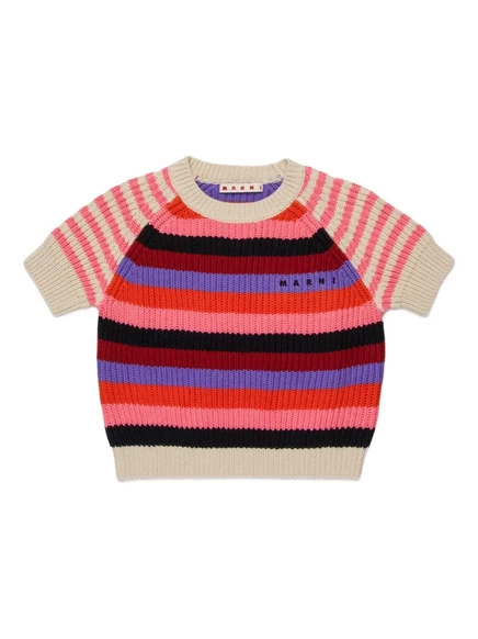 Детская вязаная футболка Marni Kids в полоску, розовая
