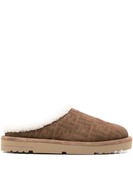 Мужские тапочки-клоги Fendi Afterski Crosta, замшевые, с логотипом FF, коричневые