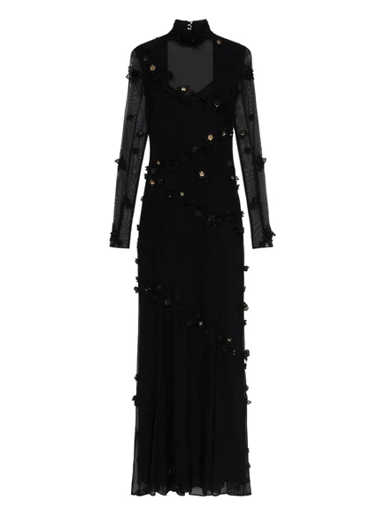 Женское платье макси Blumarine с цветочной отделкой, черное